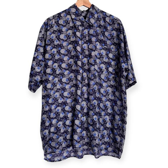 Vintage Volare 100% Silk Blue Geometric Casual Button Up Pocket Shirt Men's M - Picture 1 of 7